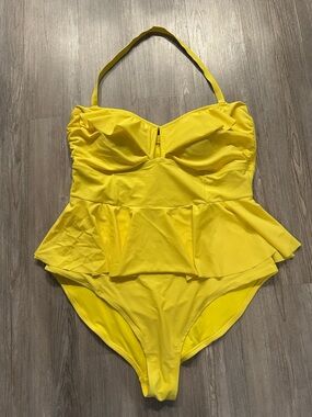 Forever 21 Bright Yellow Peplum One-Piece Swimsuit